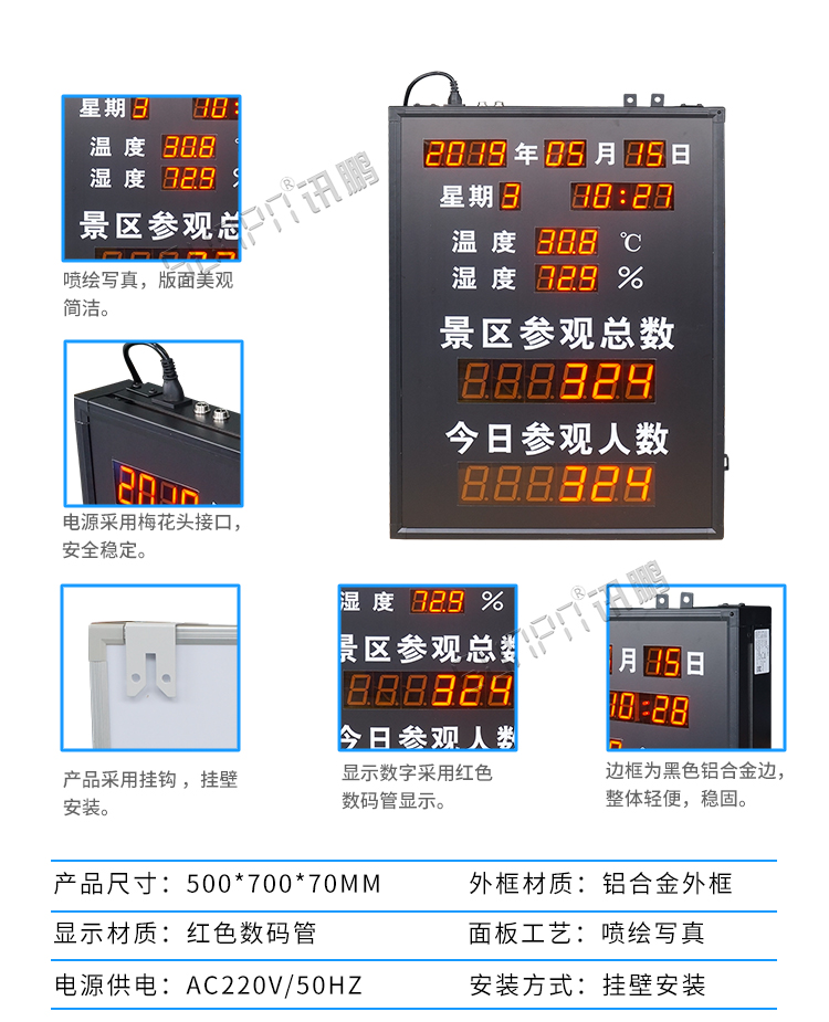 景區(qū)人數(shù)統(tǒng)計顯示屏產品參數(shù)